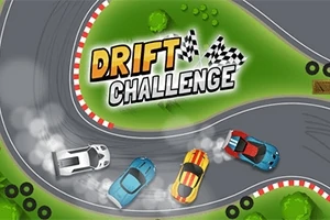 Auta driftující na závodní dráze s nápisem Drift Challenge uprostřed