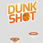 Nápis DUNK SHOT s oranžovým basketbalovým míčem a dvěma basketbalovými koši na šedém pozadí