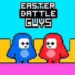 Dvě pixelové postavičky, jedna modrá a druhá červená, stojí proti sobě na barevném pozadí s textem Easter Battle Guys nahoře