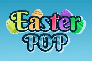 Barevný nápis Easter Pop s velikonočními vajíčky na modrém pozadí