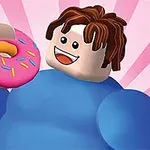 Postavička s hnědými vlasy drží v ruce růžový donut se sypáním na pozadí s růžovými pruhy