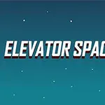 Název ELEVATOR SPACE vedle červené věžovité struktury se žlutě zářícím světlem na hvězdném pozadí