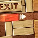 Dřevěné bloky s nápisem EXIT a červenou cestou vedoucí k šipce