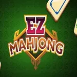 Logo EZ Mahjong na zeleném pozadí obklopené dlaždicemi mahjongu