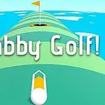 Hra s barevnou golfovou dráhou vedoucí k jamce s vlajkou a nápisem Fabby Golf!
