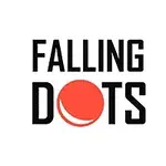 Text FALLING DOTS s červenou tečkou nahrazující písmeno O