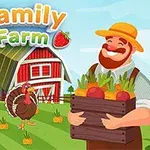 Farmář s plnovousem držící bednu se zeleninou před červenou stodolou na farmě, v pozadí krocan a pole