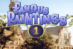 Text Famous Paintings 1 přes historickou budovu v pozadí