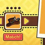 Postava v klobouku vedle obrázku klobouku na žlutém pozadí s tlačítkem Match!