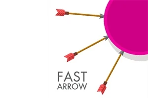 Tři šípy s červenými hroty vystřelené směrem k růžovému kruhu s nápisem FAST ARROW vlevo