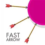 Tři šípy s červenými hroty vystřelené směrem k růžovému kruhu s nápisem FAST ARROW vlevo