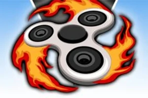 Fidget spinner obklopený plameny na modrém pozadí