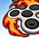 Fidget spinner obklopený plameny na modrém pozadí