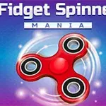 Červený fidget spinner na modro-fialovém pozadí s textem nahoře