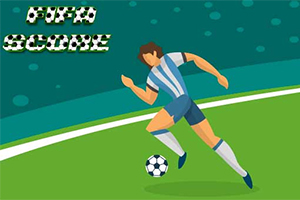 Fotbalista ve sportovním dresu běží s míčem po hřišti