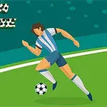 Fotbalista ve sportovním dresu běží s míčem po hřišti