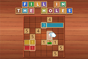 Puzzle hra s dřevěnými bloky a čísly na mřížce na dřevěném pozadí