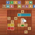 Puzzle hra s dřevěnými bloky a čísly na mřížce na dřevěném pozadí