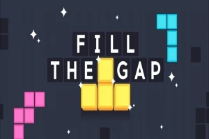 Text Fill the Gap s bloky ve tvaru písmen a různobarevnými kosočtvercovými bloky na tmavém pozadí
