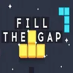 Text Fill the Gap s bloky ve tvaru písmen a různobarevnými kosočtvercovými bloky na tmavém pozadí