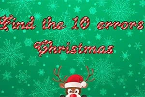 Na obrázku je text Find the 10 errors Christmas na zeleném pozadí s vločkami a obrázkem soba s červenou čepicí