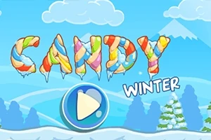 Barevný nápis „CANDY WINTER“ z cukrových tyčinek na zimním pozadí s horami a sněhem