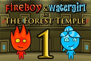 Ohnivý chlapec a vodní dívka stojící vedle sebe s nápisem The Forest Temple a číslem jedna uprostřed