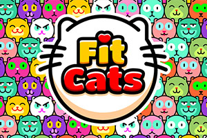 Barevné kreslené kočičí obličeje s nápisem Fit Cats uprostřed