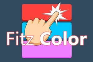 Ruka klepající na červenou, modrou a fialovou tlačítko s nápisem Fitz Color