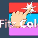 Ruka klepající na červenou, modrou a fialovou tlačítko s nápisem Fitz Color