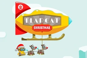 Vzducholoď s nápisy FLAPCAT a CHRISTMAS nad dvěma soby a robotem v červené čepici