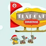 Vzducholoď s nápisy FLAPCAT a CHRISTMAS nad dvěma soby a robotem v červené čepici