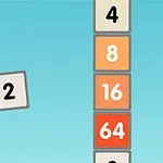 Flappy 2048 Kostky s čísly ve sloupci s modrým pozadím, jedna kostka s číslem 2 má křídla