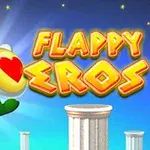 Postavička andílka s křídly a lukem letící mezi sloupy na modrém pozadí s nápisem „FLAPPY EROS“