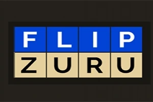 Modrá a béžová mřížka se slovy FLIP a ZURU na tmavém pozadí