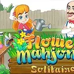 Kreslená dívka s konví a muž v motýlku stojící na zahradě s květinami