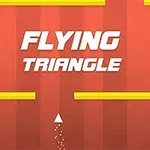 Bílý trojúhelník směřující nahoru na červeném pozadí s nápisem Flying Triangle a žlutými překážkami
