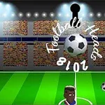 Dva kreslení fotbalisté na stadionu pod reflektory s nápisem Football Heads 2018 kolem fotbalového míče