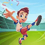 Chlapec v červenobílém dresu kopající fotbalový míč na stadionu