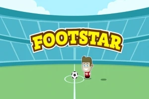 Fotbalista stojící na hřišti uprostřed stadionu se slovy Footstar nad ním