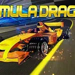 Závodní auto ve stylu formule na silnici s nápisem Formula Drag nahoře