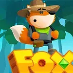 Liška v klobouku a vestě stojí na nápisu Fox na pozadí lesa