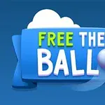 Modré logo s nápisem FREE THE BALL a malou fialovou koulí na modrém pozadí