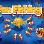 Fun Fishing Ryby různých barev a tvarů plavající pod vodou s nápisem Fun Fishing