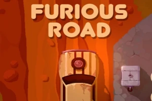 Stylizovaný obrázek s názvem Furious Road zobrazuje auto na oranžové silnici v pohledu shora