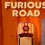 Stylizovaný obrázek s názvem Furious Road zobrazuje auto na oranžové silnici v pohledu shora