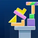 Barevné geometrické tvary naskládané na sebe na modrém pozadí