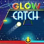 Barevná neonová herní plocha s nápisy GLOW a CATCH na tmavém pozadí s hvězdami a grafickými liniemi
