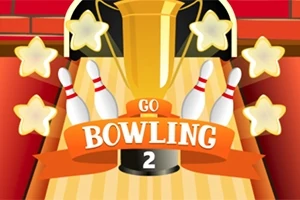 Zlatý pohár obklopený kuželkami a hvězdami s nápisem Go Bowling 2