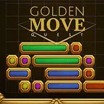 Barevné horizontální pruhy s drahokamy v rámečku, nad nimiž je nápis Golden Move Quest